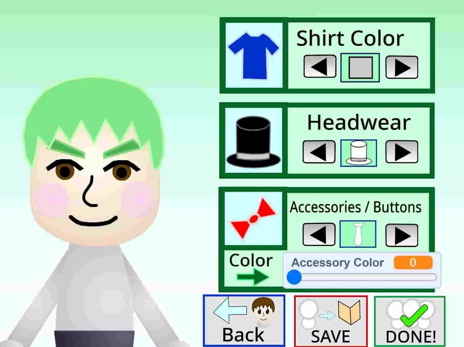 Mii Maker change clothes and accessories customization